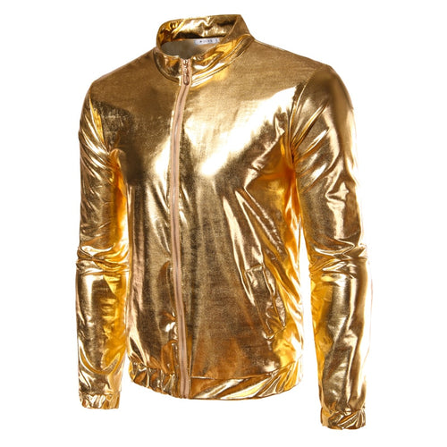 Night Club Jacket Men Fashion Fitness Veste Homme Gold Sliver Mandarin Collar Manteau Homme Regular Long Sleeve Thin Men Jacket