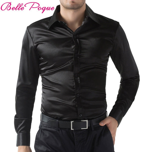 2017 Black/Wine Red/Purple Casual Men Stylish Slim Fit Short Solid Color Long Sleeve Shirts Tops Camisa Masculina Plus Size 5250