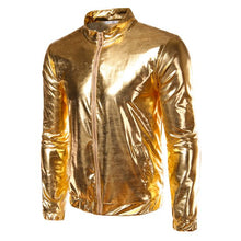 Load image into Gallery viewer, Night Club Jacket Men Fashion Fitness Veste Homme Gold Sliver Mandarin Collar Manteau Homme Regular Long Sleeve Thin Men Jacket