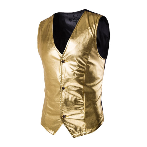 Shiny Vest Men 2017 Brand New Night Club Coated Metallic Halloween Gold Silver Waistcoat  Vest Men Stage Wedding Host Clothing
