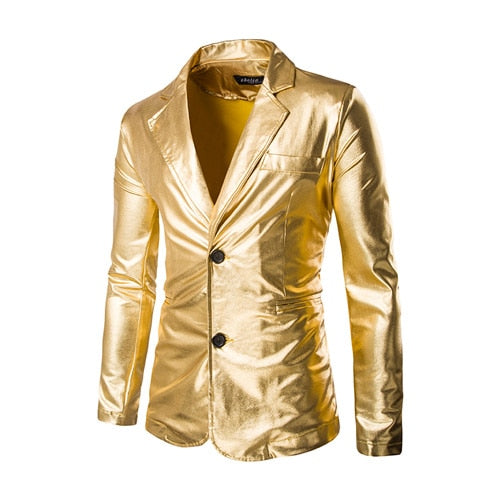 Night Club Trend Metallic Gold Jacket Men Veste Homme 2016 Fashion Stand Collar Front-Zip Lightweight Jacket Baseball Bomber