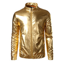 Load image into Gallery viewer, Night Club Trend Metallic Gold Jacket Men Veste Homme 2016 Fashion Stand Collar Front-Zip Lightweight Jacket Baseball Bomber