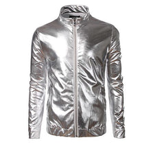 Load image into Gallery viewer, Night Club Trend Metallic Gold Jacket Men Veste Homme 2016 Fashion Stand Collar Front-Zip Lightweight Jacket Baseball Bomber