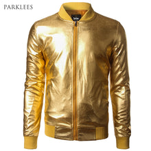 Load image into Gallery viewer, New Trend Metallic Gold Bomber Jacket Men/Women Veste Homme 2016 Night Club Fashion Slim Fit Zipper Baseball Varsity Jacket