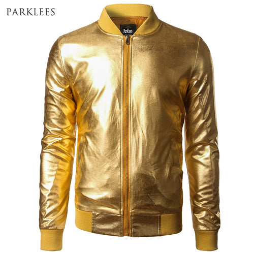 New Trend Metallic Gold Bomber Jacket Men/Women Veste Homme 2016 Night Club Fashion Slim Fit Zipper Baseball Varsity Jacket