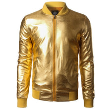 Load image into Gallery viewer, New Trend Metallic Gold Bomber Jacket Men/Women Veste Homme 2016 Night Club Fashion Slim Fit Zipper Baseball Varsity Jacket