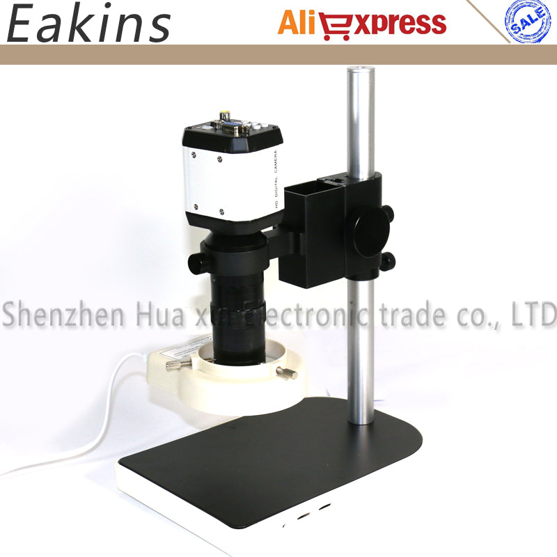 3 in1 Digital Microscope Camera VGA USB CVBS TV outputs+56 LED ring Light+stand holder+8-130X C mount lens for PCB /Lab repair