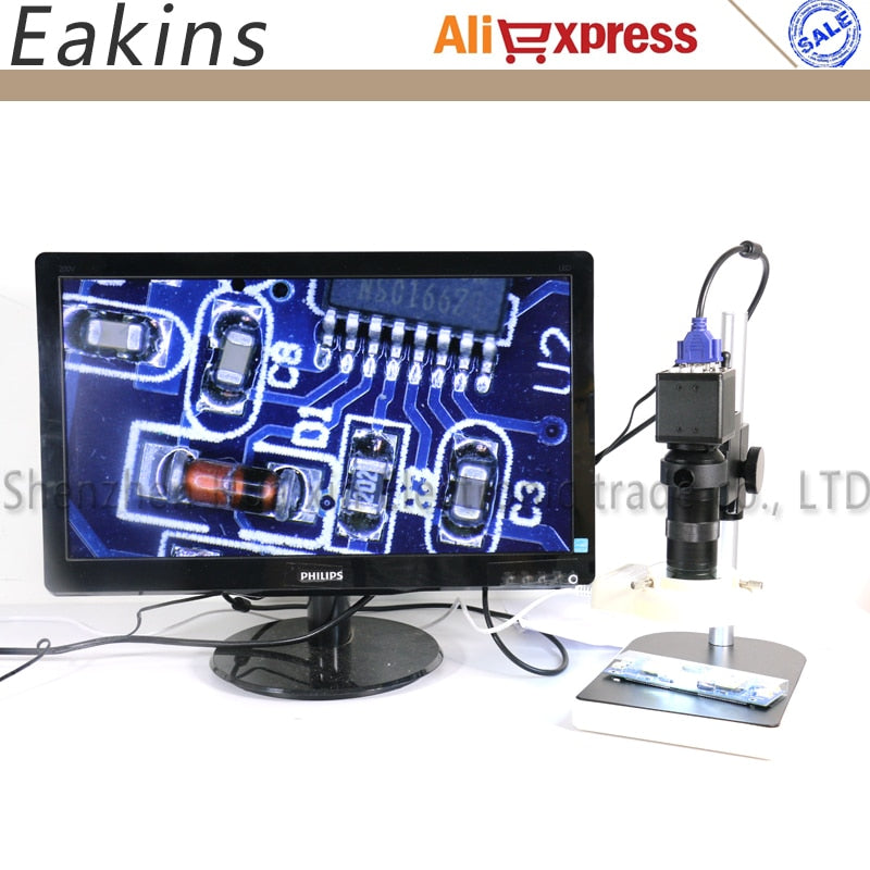 2in1 Digital Microscope Camera VGA USB outputs+56 LED ring Light+stand holder+8-130X C mount lens for PCB /Lab repair