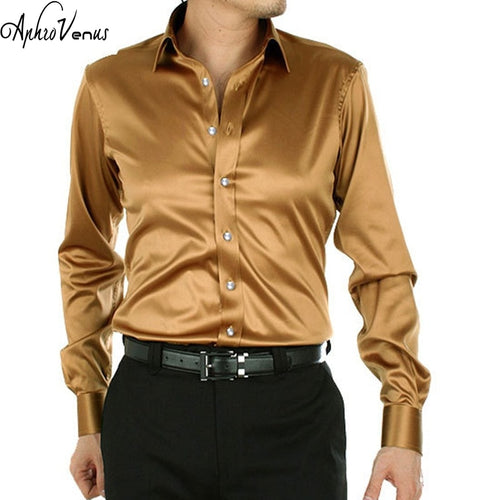 Brand VintageLong Sleeve Casual Loose Silk Men Shirt Thin Plus Size Plus Size Male Wedding Dress Shirts Solid 20 colors 2017 New