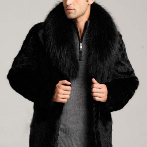 Autumn/ Winter Mens Long Sleeve Faux Fur Coat Hook Eye Closed Luxury Coat