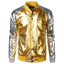 Load image into Gallery viewer, New Trend Metallic Gold Bomber Jacket Men/Women Veste Homme 2016 Night Club Fashion Slim Fit Zipper Baseball Varsity Jacket