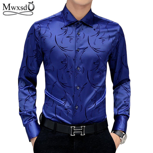 Mwxsd brand Men's printed Tuxedo Shirts Wedding Party Dress Long Sleeve Shirt Silk Tuxedo Mercerized shirt Plus Size 4xl 5XL