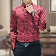 Load image into Gallery viewer, Mwxsd brand Men&#39;s printed Tuxedo Shirts Wedding Party Dress Long Sleeve Shirt Silk Tuxedo Mercerized shirt Plus Size 4xl 5XL