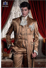 Load image into Gallery viewer, Latest Coat Pant Designs Italian Gold Embroidery Satin Men Suit Custom Suits Slim Fit 3 Piece Prom Dinner Tuxedo Terno Masculino