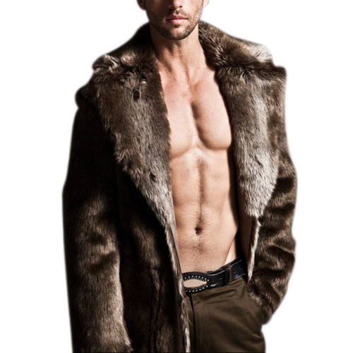 New Autumn/ Winter Mens Long Sleeve Imitation Fox Fur Coat Hook Eye Closed Luxury Long Coat