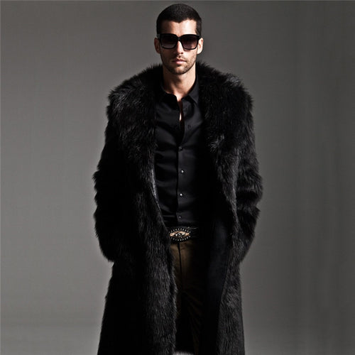 Long Oversized Mens Cashmere Trench Coat 2017 Winter Thick Warm Faux Fox Fur Jackets Plus Size Fluffy Fur Overcoat Manteau Homme