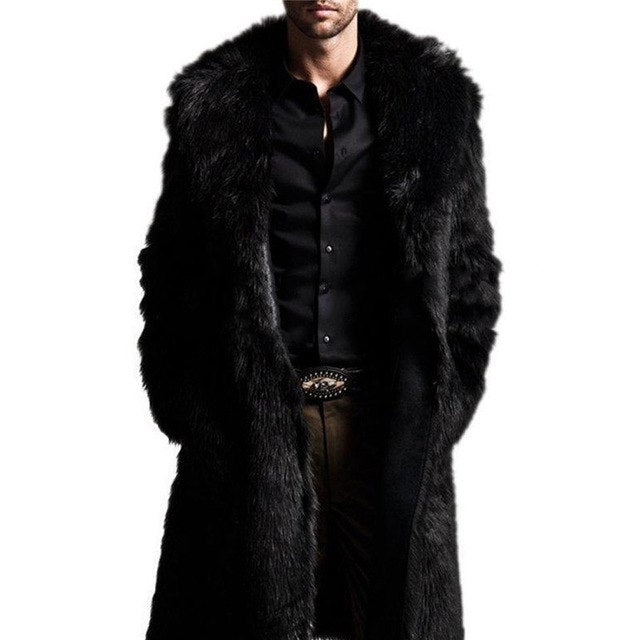 Long Oversized Mens Cashmere Trench Coat 2017 Winter Thick Warm Faux Fox Fur Jackets Plus Size Fluffy Fur Overcoat Manteau Homme