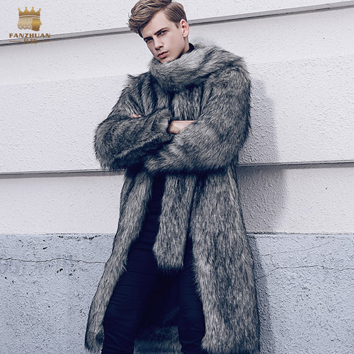 Free Shipping fanzhuan New 2017 fashion male Large fur collar men's fur coat winter trend fur jacket man warm plush coat 710132