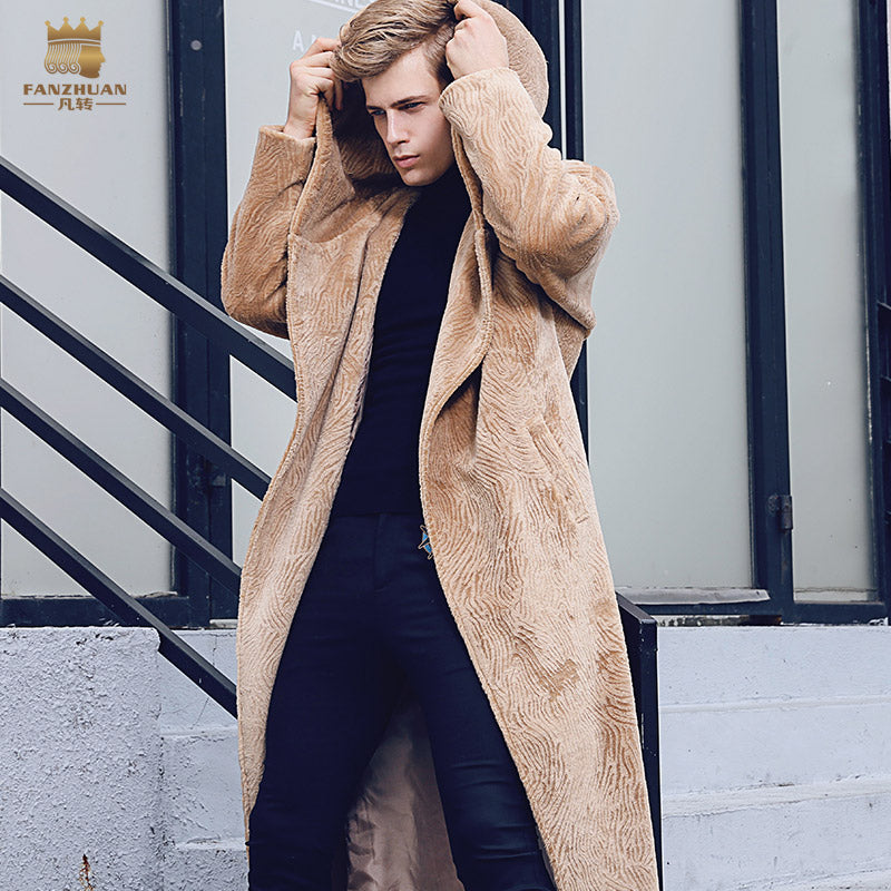 Free Shipping fanzhuan New 2017 fashion casual man male Men's hooded long style woolen coat winter windbreaker coat 710124