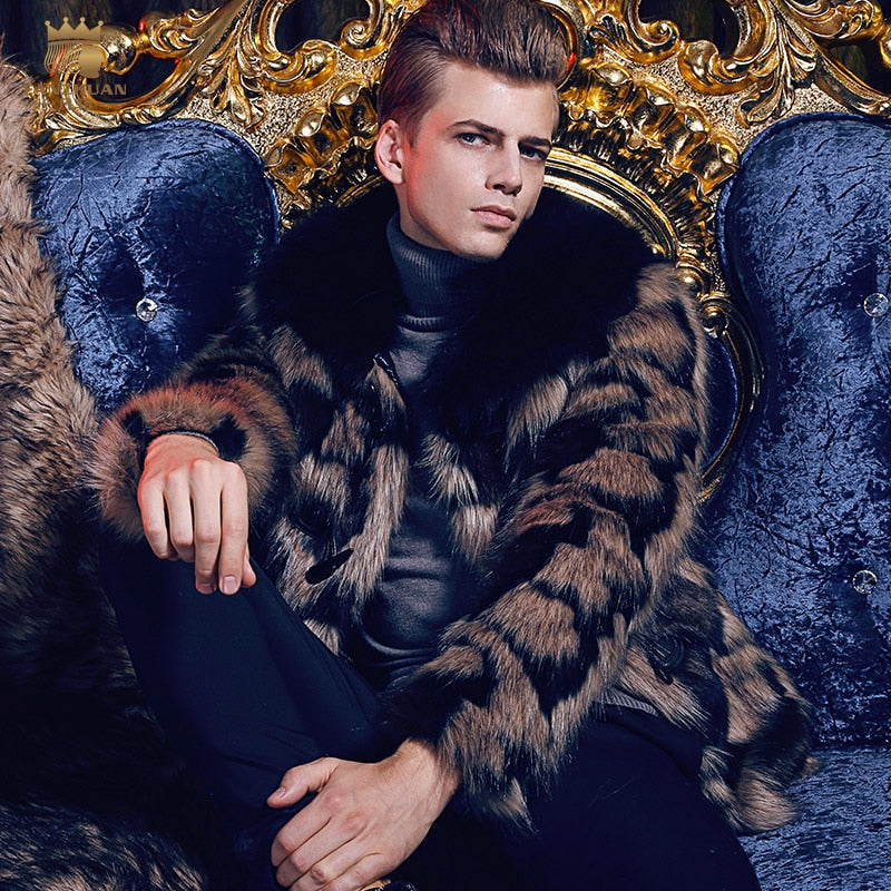Free Shipping fanzhuan New 2017 fashion male Men's man slim warm plush coat winter thickening racoon dog fur Hair collar 710128
