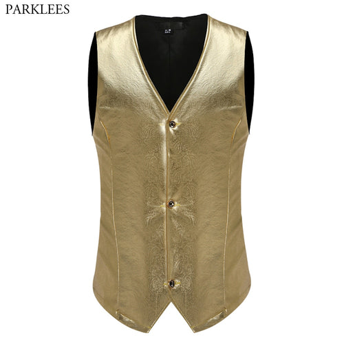 Night Club Vest Men 2017 Shiny Gold Paisley Floral Print Mens Vests Casual Single Breasted Stage Wedding Waistcoat Gilet Homme