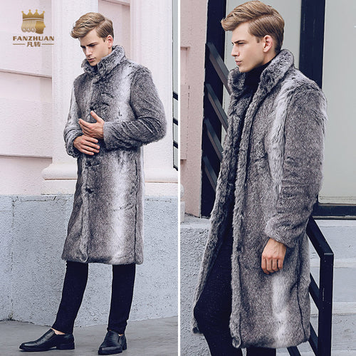 Fanzhuan 2017 Free Shipping New Male men's man fashion casual Winter man medium long Faux Silver fox fur coat knee 710110