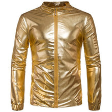 Load image into Gallery viewer, Night Club Bomber Jacket Men Metallic Shiny Gold Mens Jackets and Coats 2017 New Stage Veste Homme Slim Fit Lightweight Jaqueta