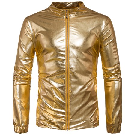 Night Club Bomber Jacket Men Metallic Shiny Gold Mens Jackets and Coats 2017 New Stage Veste Homme Slim Fit Lightweight Jaqueta