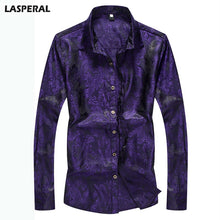 Load image into Gallery viewer, LASPERAL Casual Long Sleeve Men Shirts 2018 Fashion Flower Print Slim Fit Dress Shirts Bright Silk Slim Fit Male Shirts Tops