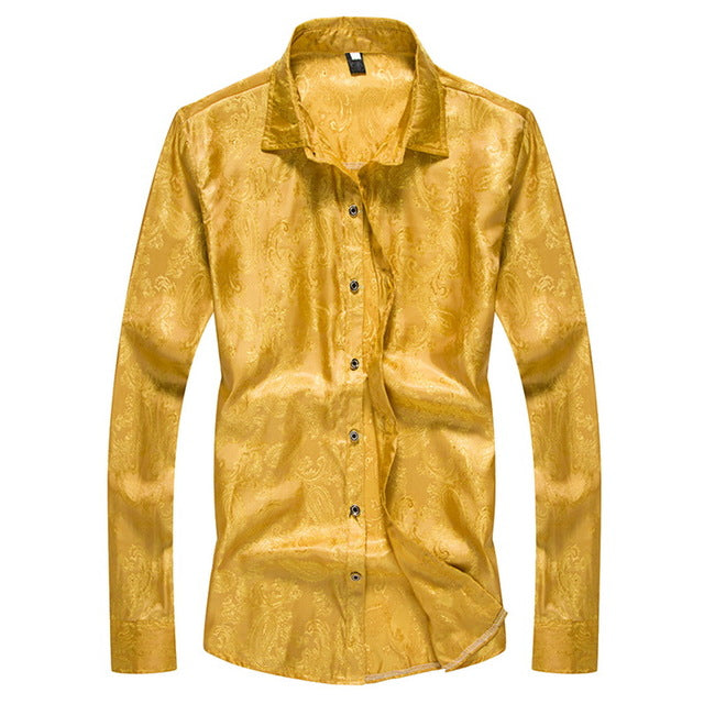 LASPERAL Casual Long Sleeve Men Shirts 2018 Fashion Flower Print Slim Fit Dress Shirts Bright Silk Slim Fit Male Shirts Tops