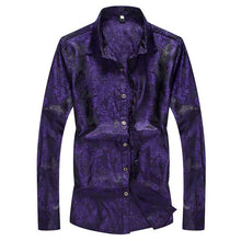 Load image into Gallery viewer, LASPERAL Casual Long Sleeve Men Shirts 2018 Fashion Flower Print Slim Fit Dress Shirts Bright Silk Slim Fit Male Shirts Tops