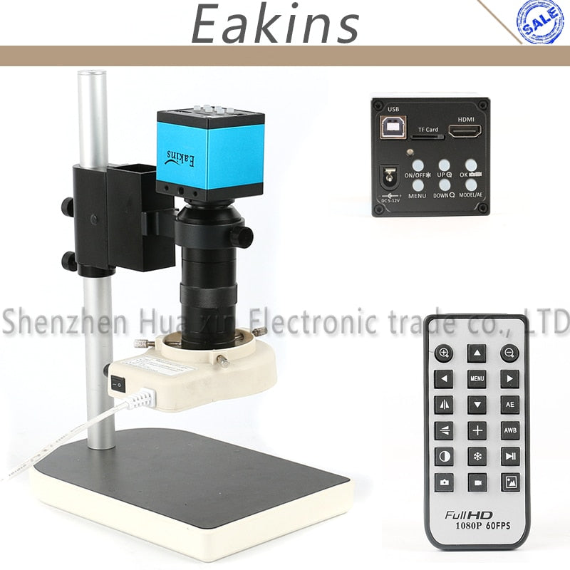 16MP 1080P HDMI USB Industrial Video Microscope Camera Set + 100X C-Mount Lens + 56 LED Ring Light + Stand For Industry Lab PCB