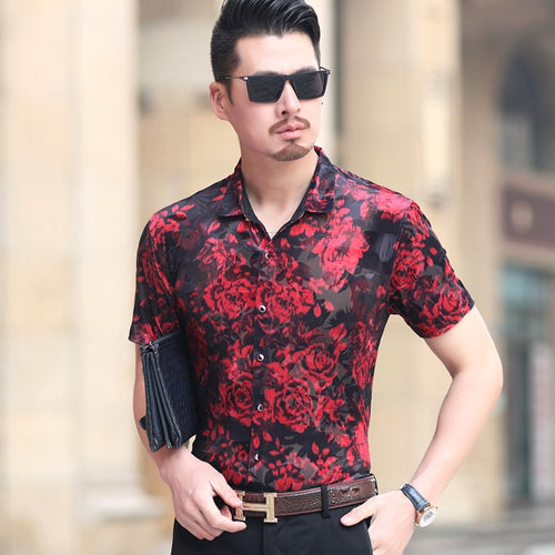 KUYOMENS High-quality ice silk business casual boutique men short sleeve shirt Summer New breathable hollow