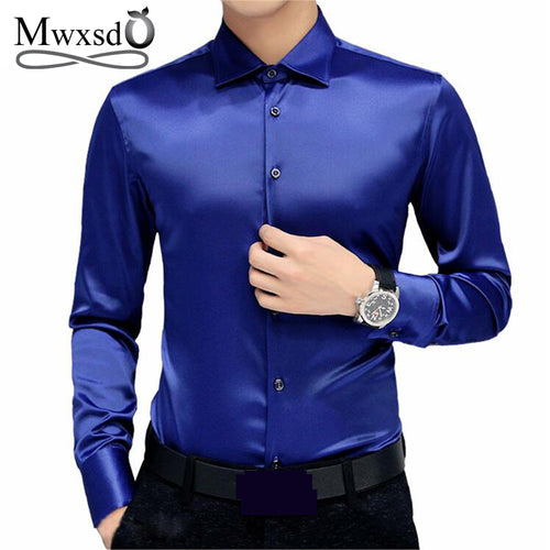 Mwxsd brand Men's tuxedo dress Shirts Wedding Party Luxury Long Sleeve Shirt Silk soft Shirt Men Mercerized business Shirt