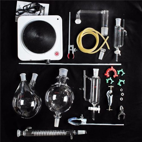 Glass Steam Distillation Lab Apparatus Oil Extraction Funnel Glassware Kit Electronic?Stove Boiling?Filling Flask Iron Stands