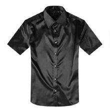 Load image into Gallery viewer, Mens Silk Shirt Short Sleeve Turn Down Collar Solid Slim Fit Dress Shirts Men 2018 Tops Business Stylish Camisa Masculina M-3XL