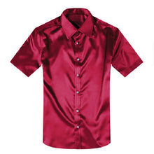 Load image into Gallery viewer, Mens Silk Shirt Short Sleeve Turn Down Collar Solid Slim Fit Dress Shirts Men 2018 Tops Business Stylish Camisa Masculina M-3XL