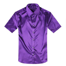 Load image into Gallery viewer, Mens Silk Shirt Short Sleeve Turn Down Collar Solid Slim Fit Dress Shirts Men 2018 Tops Business Stylish Camisa Masculina M-3XL