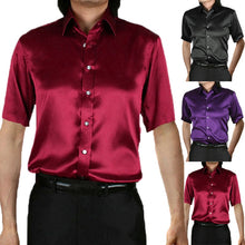 Load image into Gallery viewer, Men&#39;s Silk Shirt Short Sleeve Button Solid Dress Shirts Men Fashion Business Slim Fit 2018 Summer Casual Camisa Masculina M-3XL