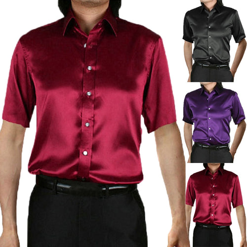 Men's Silk Shirt Short Sleeve Button Solid Dress Shirts Men Fashion Business Slim Fit 2018 Summer Casual Camisa Masculina M-3XL