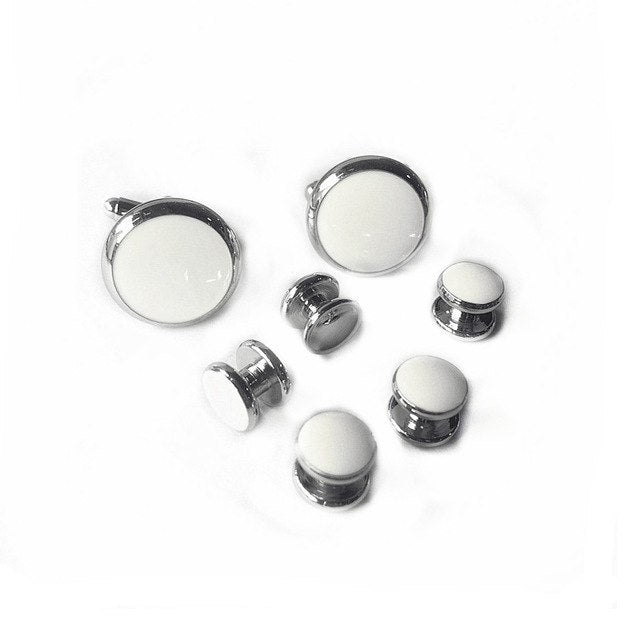 UJOY Classic Design 4 Color Shirt  Enamel Cufflinks And Tuxedo Studs Set 1 Pair Cufflinks & 6 PCS Black Gold Blue White