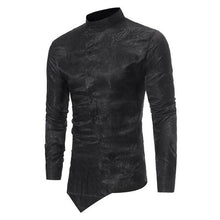 Load image into Gallery viewer, 2018 Men Irregular Shirts Mandarin Collar China Chic Hem Long Sleeve Silk Embroidery Floral Casual Button-Down Shirt