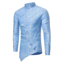 Load image into Gallery viewer, 2018 Men Irregular Shirts Mandarin Collar China Chic Hem Long Sleeve Silk Embroidery Floral Casual Button-Down Shirt