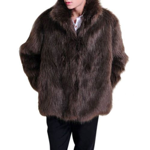 Men's Faux Leather Solid Long Sleeve Artificial Fur Jacket Luxury Jacket Parker Luxury Fur Coat Features Full Fur Trendy