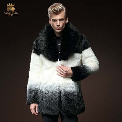 Free Shipping New fashion male Men's winter black and white imitation fur coat long paragraph Han wind jacket 510171 On Sale