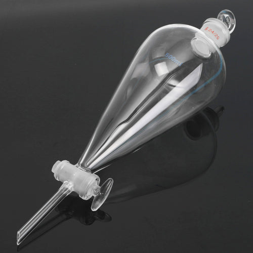 Kicute 500ml Clear Pyriform Separatory Glass Funnel Straight Drop Tube 24/29 Borosilicate Glass Stopcock Stopper Lab Stationery