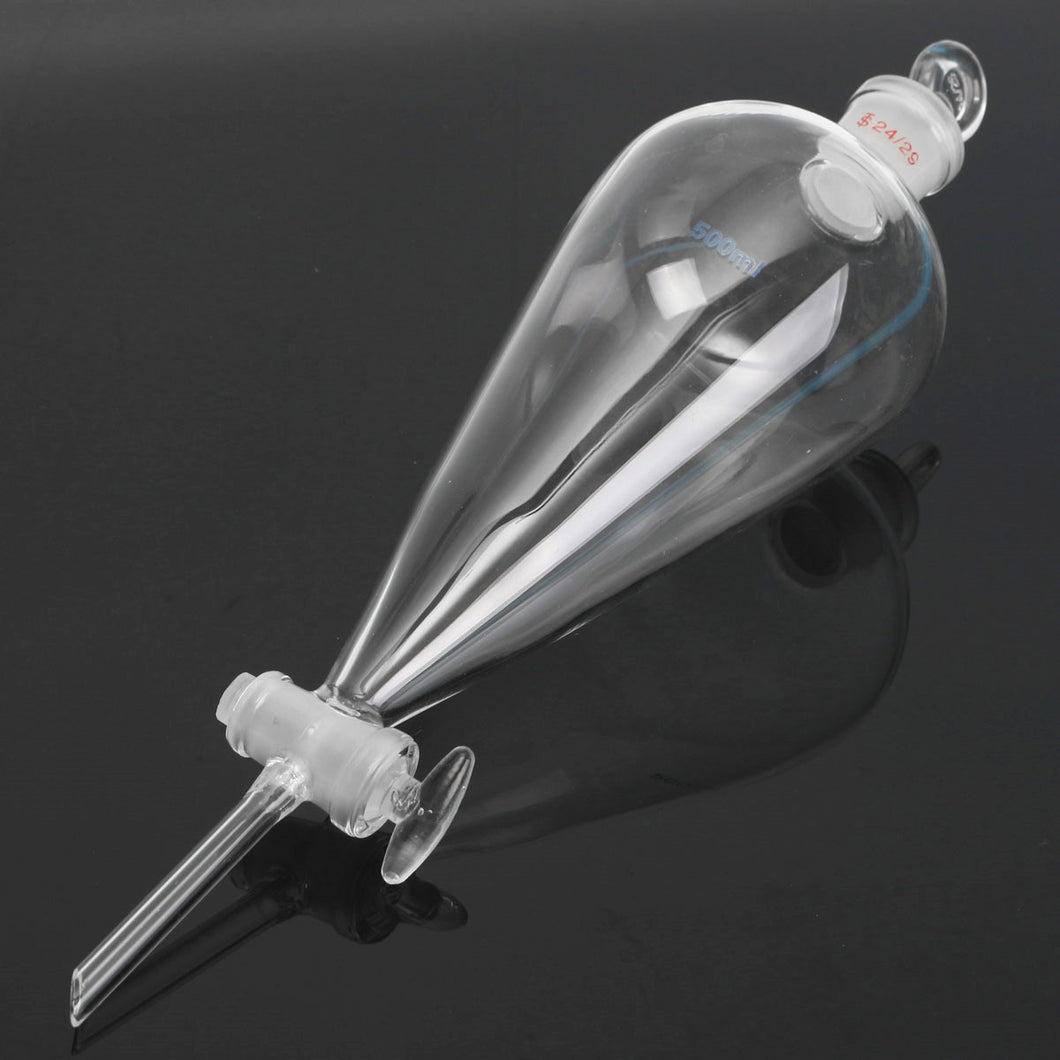 Kicute 500ml Clear Pyriform Separatory Glass Funnel Straight Drop Tube 24/29 Borosilicate Glass Stopcock Stopper Lab Stationery