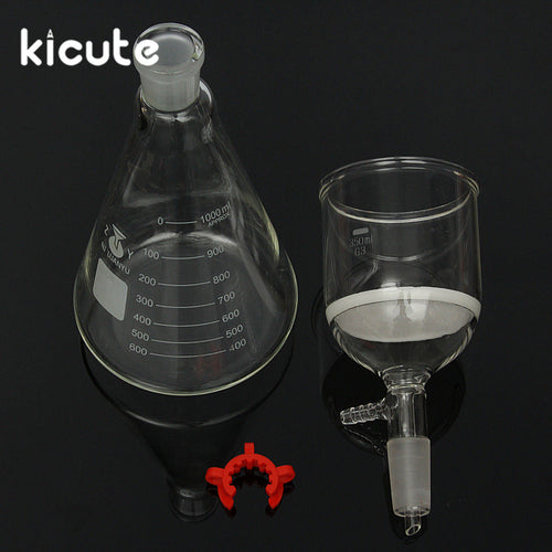KiCute New 1000ml Glass Suction Filter Kit 350ml Buchner Funnel 1 Litre Erlenmeyer Flask Laboratory Bottle School Lab Supplies
