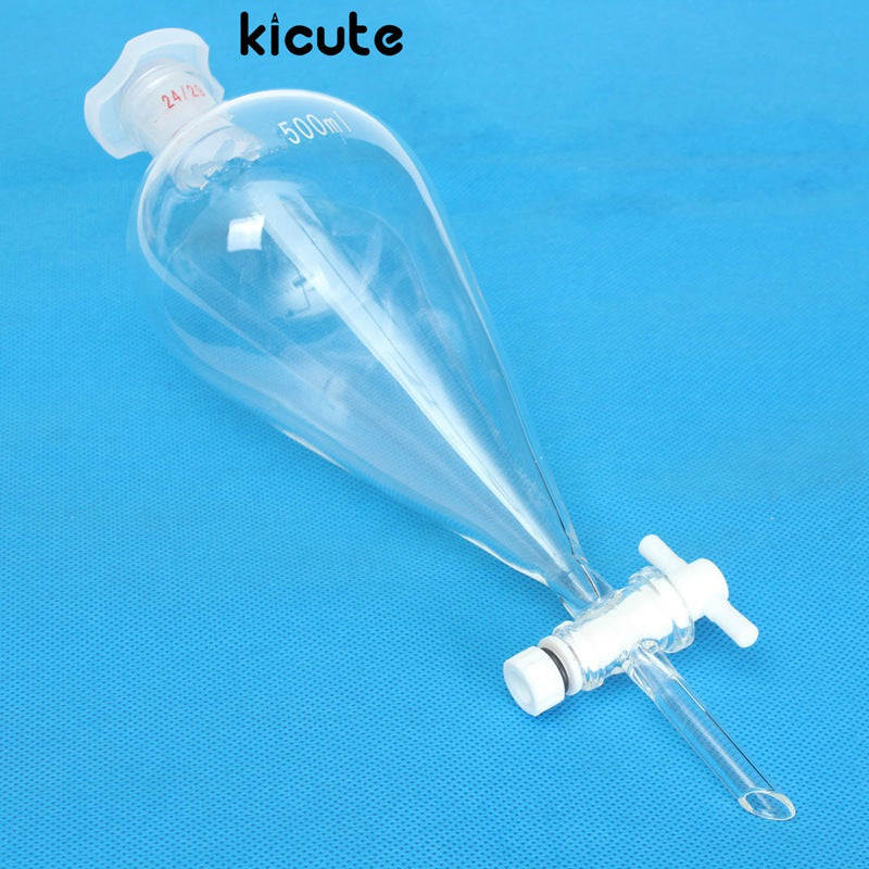 Kicute 500ml Lab Glass Separatory Funnel with PTFE Stopcock & Glass Stopper Drop Funnel