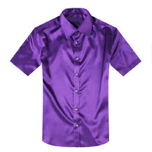 Load image into Gallery viewer, Men&#39;s Silk Shirt Short Sleeve Button Solid Dress Shirts Men Fashion Business Slim Fit 2018 Summer Casual Camisa Masculina M-3XL